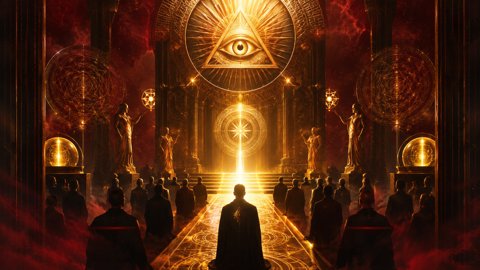 Illuminati membership guidance with pyramid eye and light path