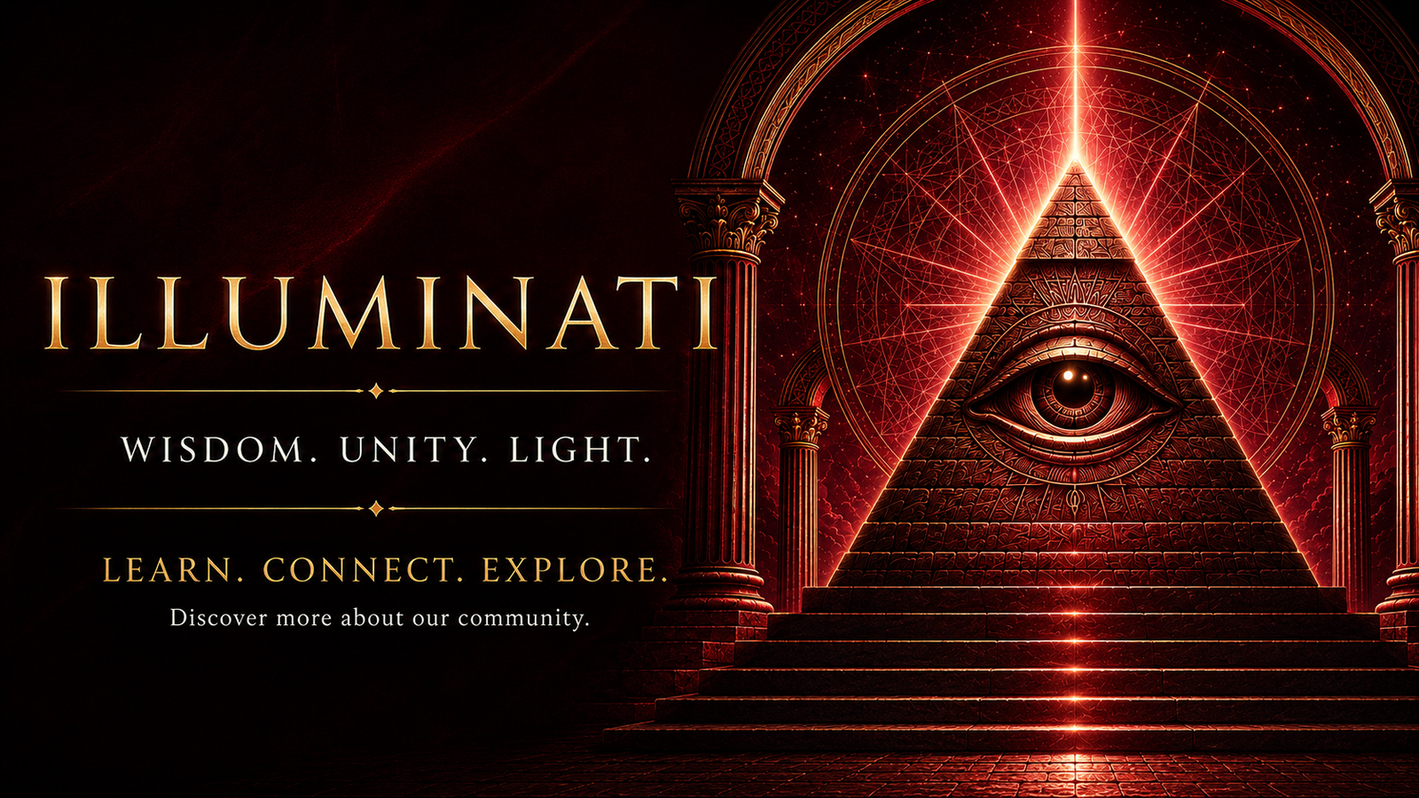 Illuminati pyramid eye symbol with wisdom unity and light